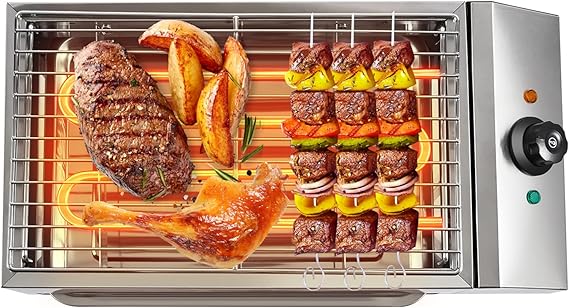 Electric Grill, 1800W Stainless Steel Indoor Grill Adjustable Temperature BBQ Grills Commercial Portable Smokeless Barbecue Cooking Grills with Removable Griddle for Restaurant Camping Picnic