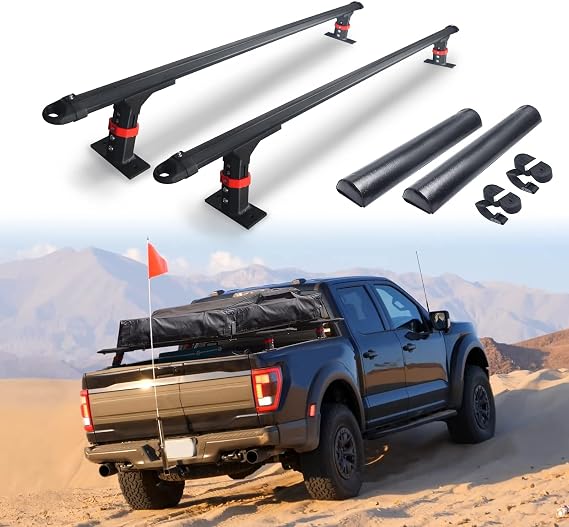 Truck Bed Racks Low Profile, MONOKING Truck Ladder Racks Adjustable Height Heavy Duty Bed Rack for Kayaks Bikes Rooftop Tent