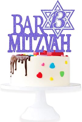13th Bar Mitzvah Birthaday Cake Topper - Jewish Bar Mitzvah Party Star Of David Glitter Cake Supplies - 13th Birthday Decorations For Boys