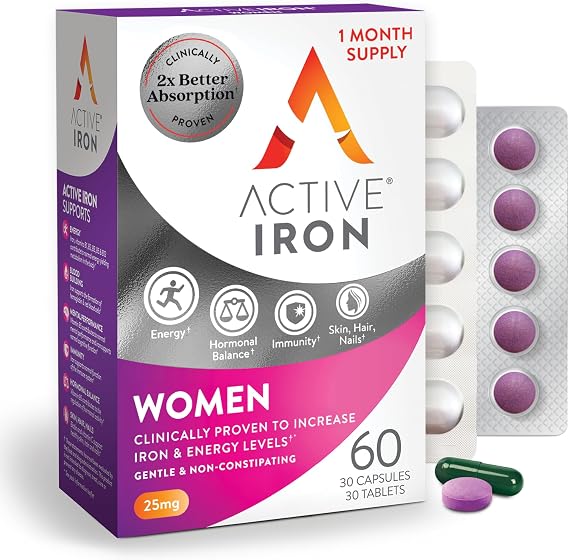 Active Iron Supplement 25mg + Multivitamin for Women, Gentle on Stomach