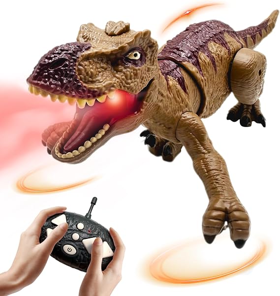 Remote Control Dinosaur Toys for Kids 3-5, 5-7, 8-12, 10-12, Electronic RC T Rex Dino Robot Toy for Boys, Top Christmas & Birthday Gifts for 6 7 8 9 10 11 & 12 Year Old Boys (Mocha Flex Rex)