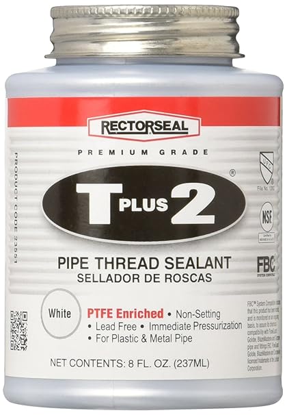 Rectorseal 23551 T Plus 2 Pipe Thread Sealant with PTFE, 12 pt Brush Top