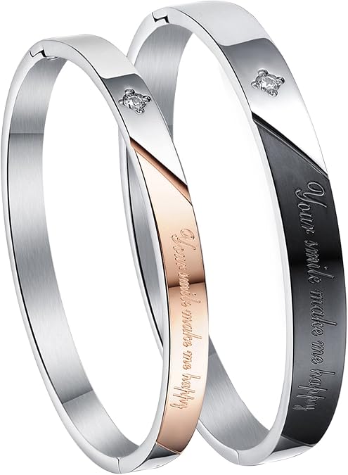 Cupimatch 2PCS Stainless Steel Matching Love Couples Bangle Bracelets Link Chain Gift (Bangle)