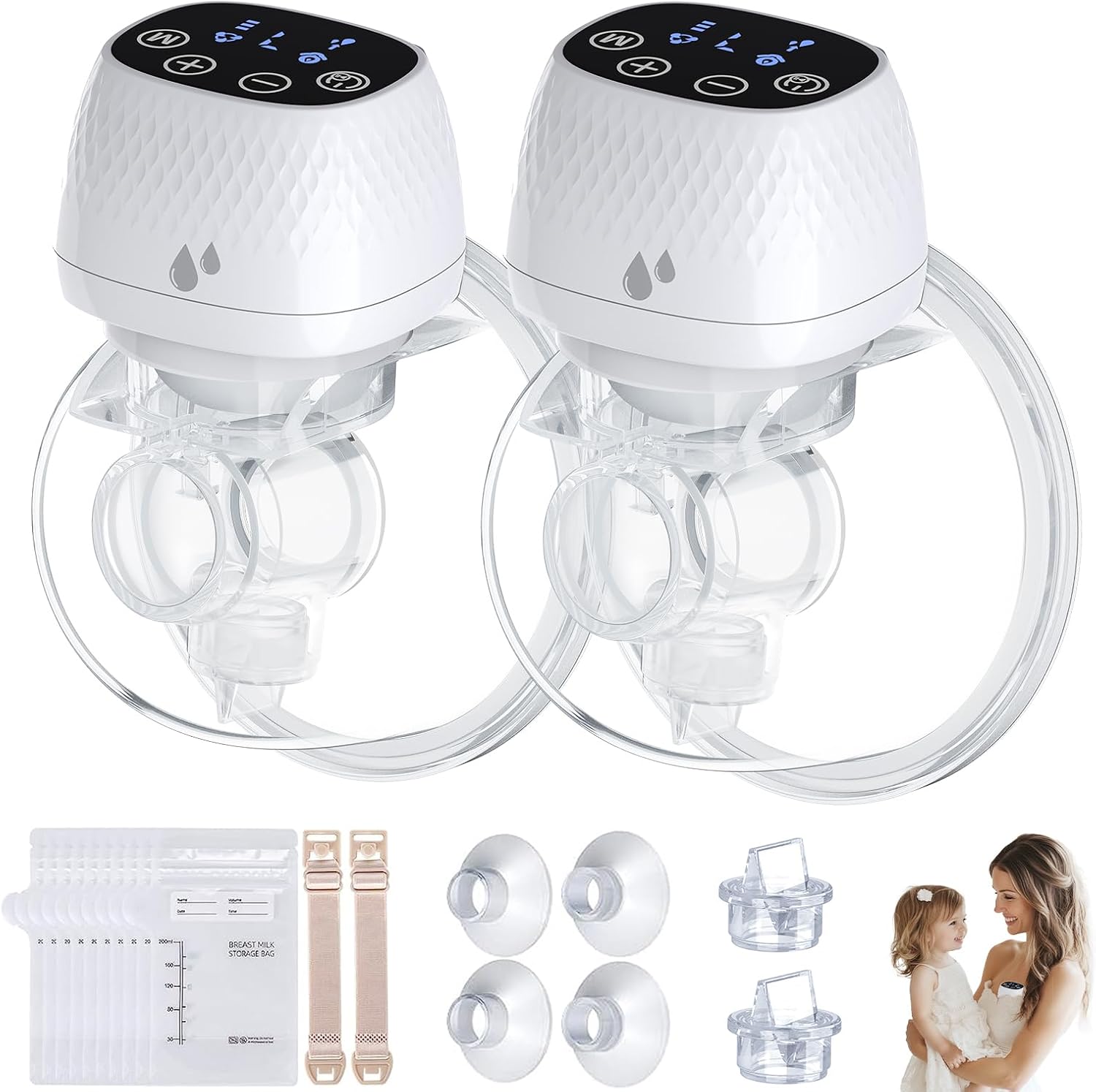 ASAHINA Hands Free Breast Pump S12 Updated, Wearable Breast Pumps of Longest Battery Life & Touch Screen, Double Portable Electric Breast Pump with 3 Modes 9 Levels Suction-192225mm Flange, 2 Pack