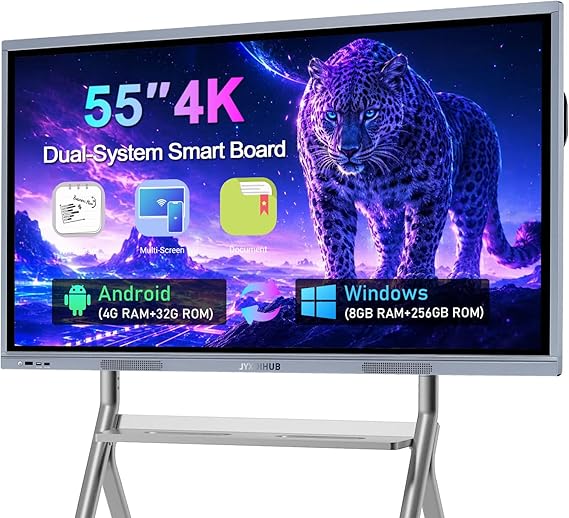 55 Inch Electronic Whiteboard with 4K HD Touch Screen, Interactive Whiteboard for Classroom and Conference, Build in Android and Windows OS