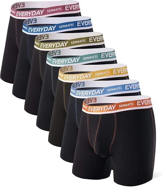 Separatec 7 Pack Men's Boxer Briefs Breathable Soft Cotton Underwear Colorful Everyday Boxer Shorts Multipack with Supportive Dual Pouch
