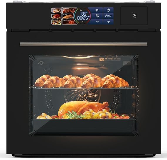 Wall Oven 24", Built-In Electric Ovens with Steam&Grill&Air Frying Mode, 3000W, 240V, 2.5Cu.Ft Convection Built-In Oven