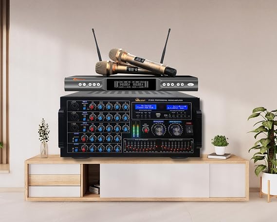 IDOlmain 6000W Mixing Amplifier IP-5900 and A Pair of High Tech Wireless Microphones UHF-X2D Karaoke Combo