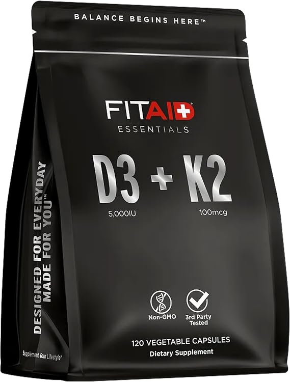 LIFEAID FITAID Essentials Vitamin D3 K2 5000 IU Support, 120 Capsules
