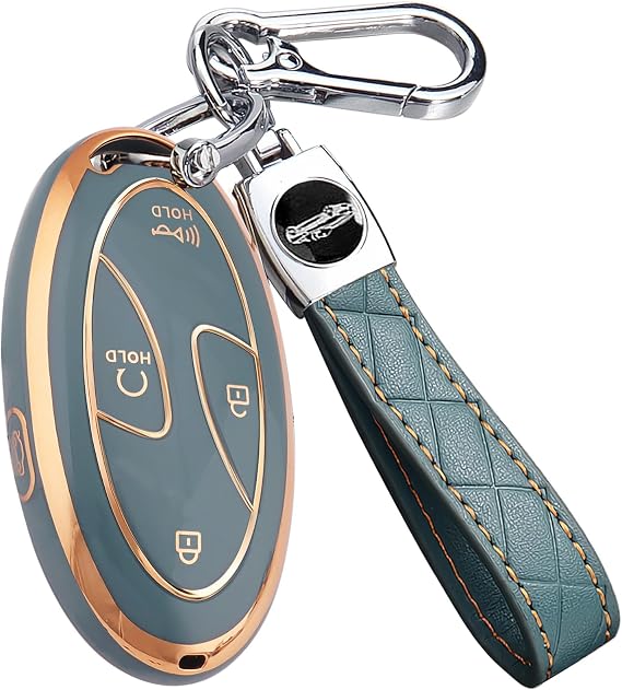 5 Buttons Compatible with Hyundai Key Fob Cover Accessories, Fits for Elanrtra Sonata Ioniq Santa Fe Santa Cruz KONA Tucson, Soft TPU Key Case with Leather Keychain (Gray)