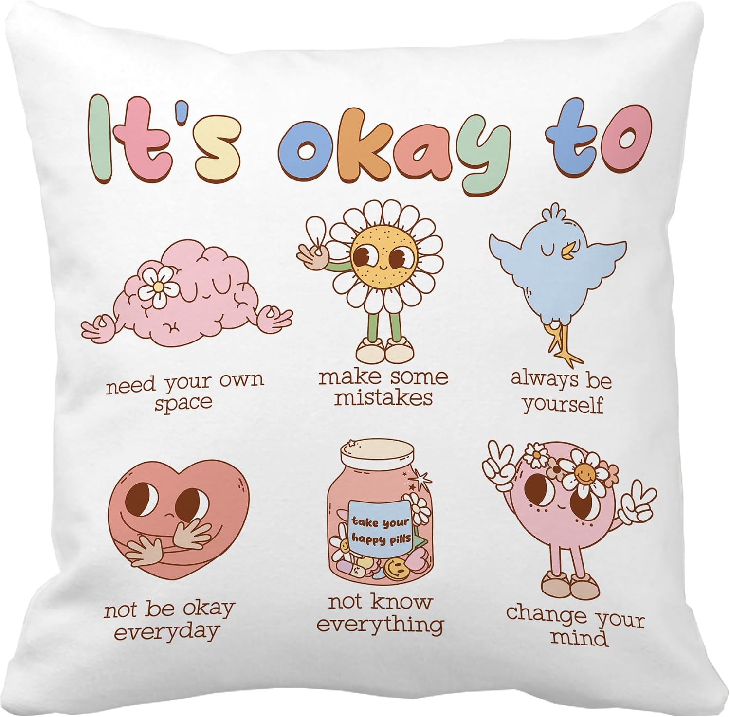 OK To Feel All Feel 18x18 Inch Throw Pillow Cover,Emotion Therapist Psychology Counselor Cushion Case,Mental Health Therapy Room Classroom Office Home Teacher Student Kid Gift Soft Pillowcase