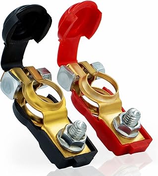 2 Pcs Battery Terminal Connecter, Positive and Negative, 1 Pair Cable End Connector Set, with Anti-Corrosion Plactic Cover, Brass Made, Auto Parts by KeeRoarin