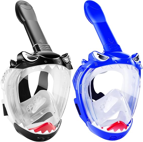 Full Face Snorkel Mask for Kids with 180 Panoramic View, Snorkeling Set Featuring Anti-Leak and Anti-Fog Foldable Dry Top Design for Safe Underwater Adventures Snorkeling Gear for Kids