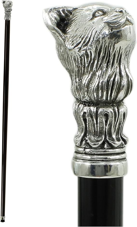 Walking Cane - Beech Wood, Pewter Handle, Handmade Italy, Sturdy