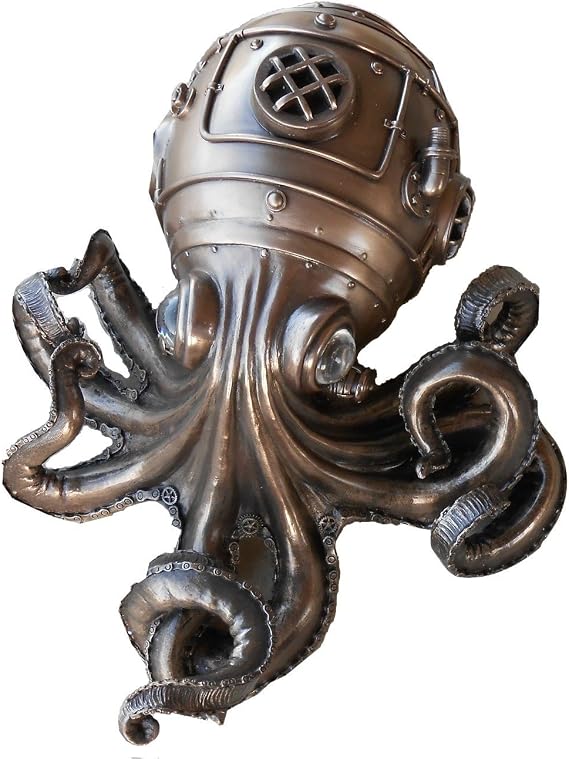 UNICORN STUDIO Steampunk Octopus Kraken with Glass Eyes Secret Stash Trinket Box 10.75" L