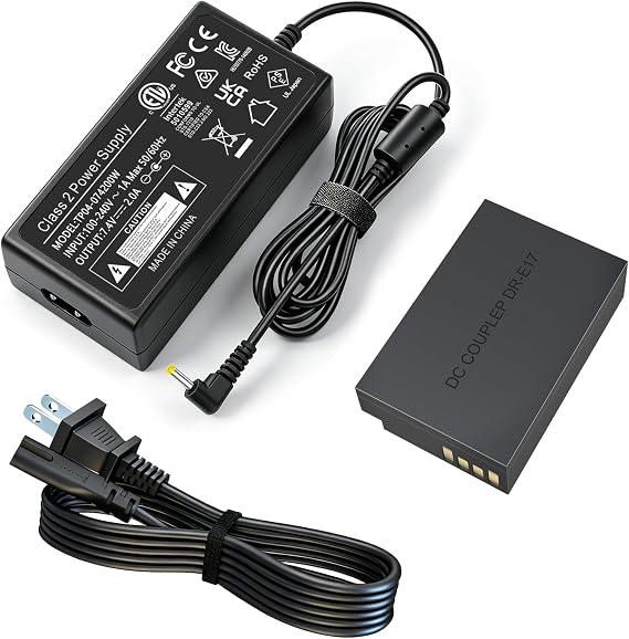 ACK-E17 AC Power Adapter/DR-E17 DC Coupler Dummy Battery Kit | For Canon EOS M6 Mark II, EOS M3, EOS M5, EOS M6 Cameras
