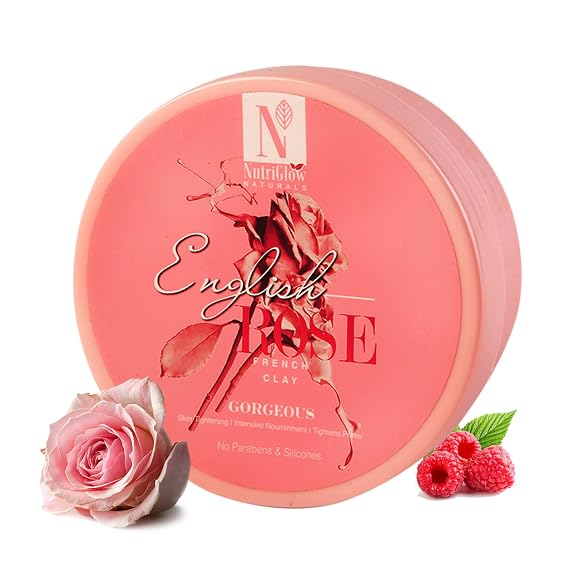 NUTRIGLOW Natural's English Rose French Clay For Ultimate Refreshment and Rosy Glow, Deeply Unclog Pores Fades Age Spots Soothes Sun-burnt Skin & Fades Fine line, 7.05 Oz