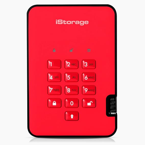 iStorage diskAshur2 SSD 1TB Red - Secure portable solid state drive - Password protected - Dust & water resistant - Hardware Encryption