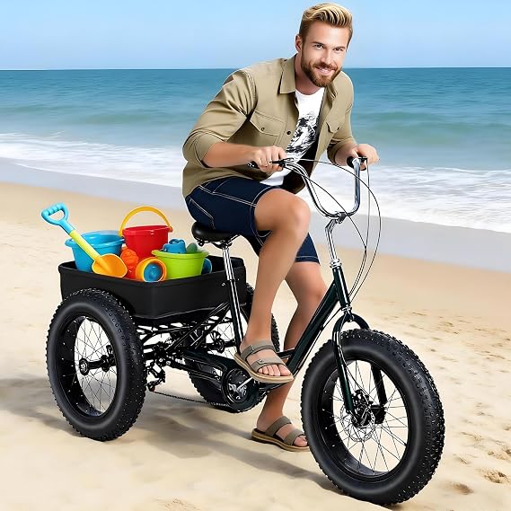 Adult Fat Tire Tricycle 7 Speed 20 3 Wheel Bike for Adults Seniors 450LBS Capacity Dual Disc Brakes All Trike with Front Basket for Shopping Beach Snow
