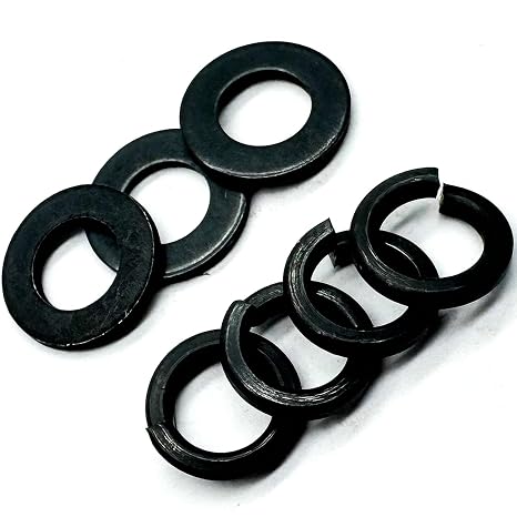 100Pcs Steel Fasteners, 50Pcs M8 Flat Washer, 50Pcs M8 Split Lock Washer, Black Oxide Finish | Metric