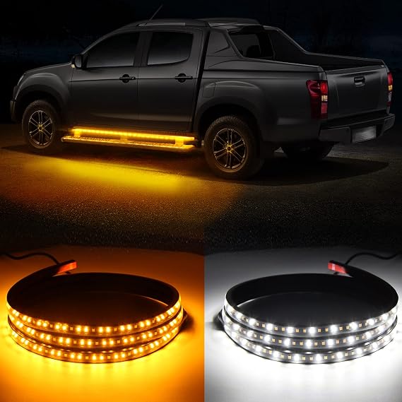 2PCS 70 Inch LED Running Board Light 12V LED Side Marker Light with Sequential Amber Turn Signal Light &White Courtesy Light,216 LEDs Running Board Strip Light for Trucks Cars Vehicle
