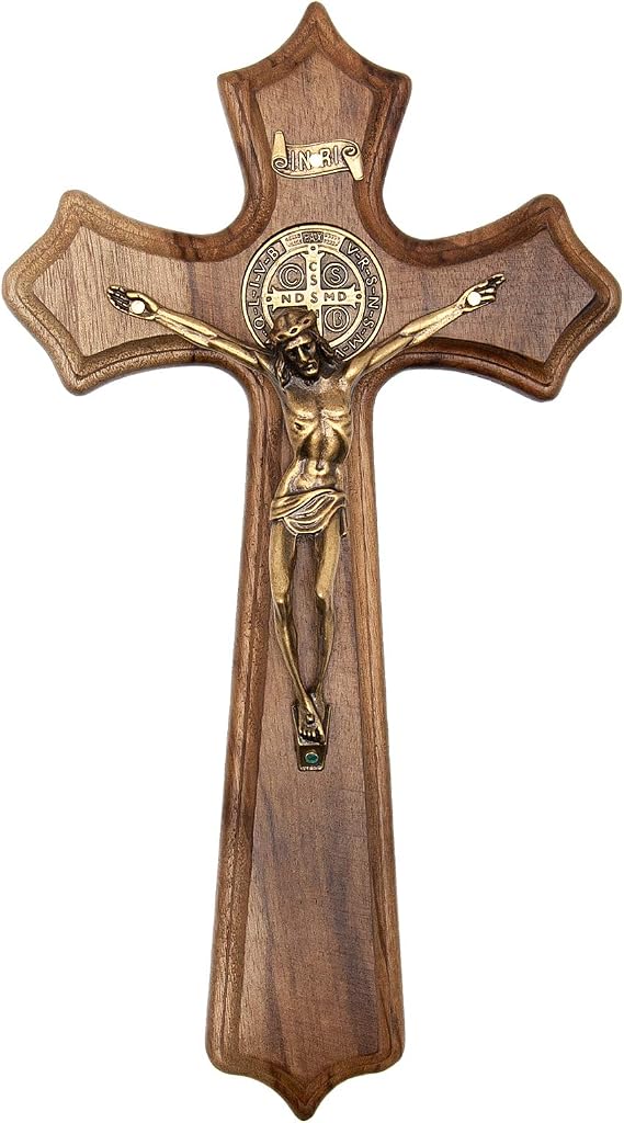 Intercession Wall Wood Cross Crucifix (Antique Gold - 10 Inches)