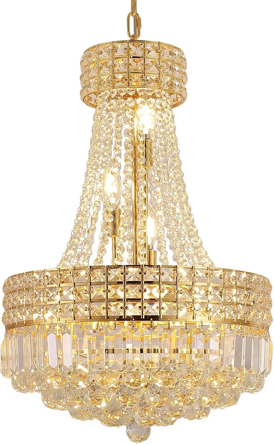 Gold Crystal Chandelier Empire Design Dimmable Luxurious Round Ceiling Chandelier E14 6-Bulb Adjustable Chain Ideal for Living Room Kitchen and Hallway 42 cm [Energy Class F]