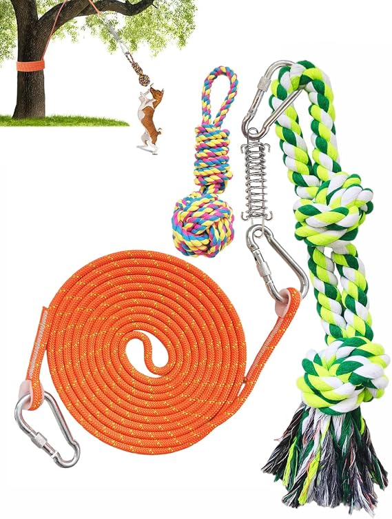 Outdoor Hanging Dog Bungee Tug Toy, 2 Dog Rope Toys