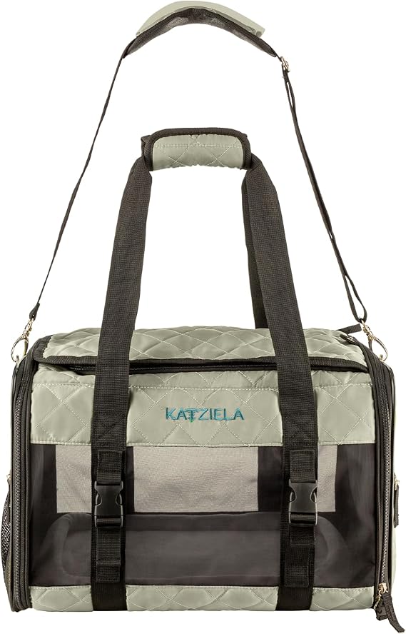 Deluxe Quilted Airline Approved Pet Dog & Cat Carrier for Airplane Travel - by Katziela (Large, Gray)
