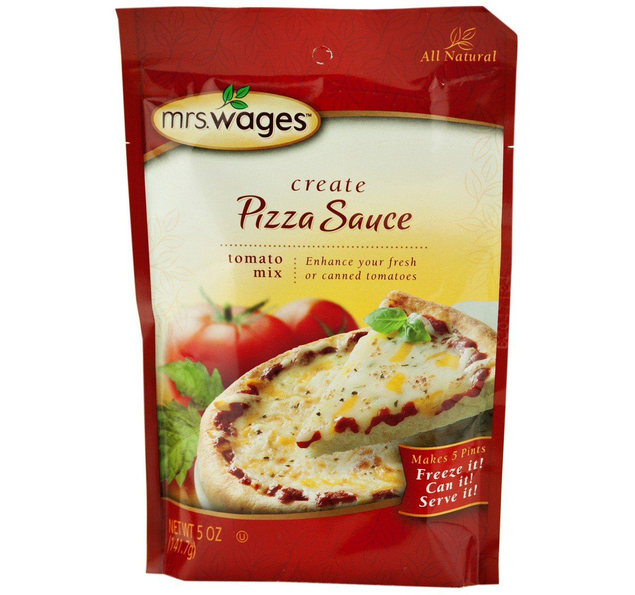 Mrs. Wages Pizza Sauce Tomato Seasoning Mix, 5 Oz. Pouch Pack of 4