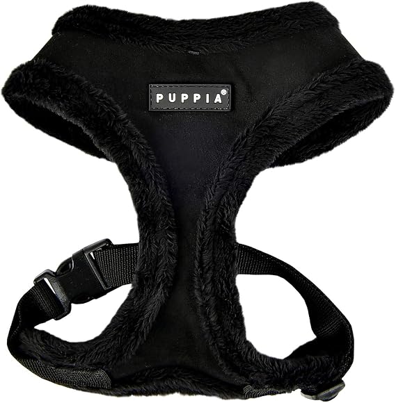 Puppia Terry Dog Harness Over-The-Head Winter Suede Warm No Choke No Pull Training Walking for Small and Medium Dog, Black, Small