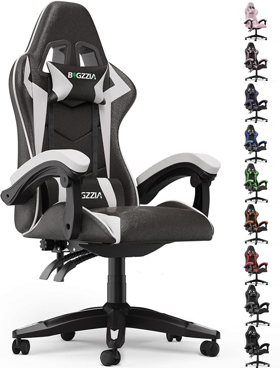 Racingreat Gaming Chair, Ergonomic Computer Racing Chair with Headrest and Lumbar Support, PU Leather High Back Height Adjustable Swivel Game Chairs for Adults (Without Footrest, Black/White)