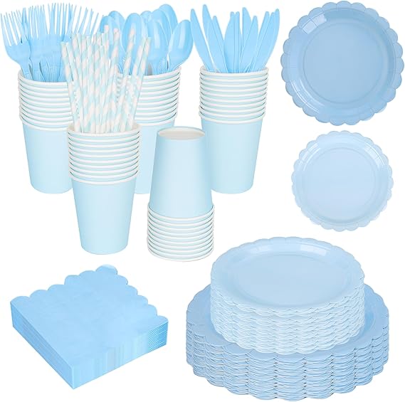 240 PCS Blue Party Tableware Set 30 Guests