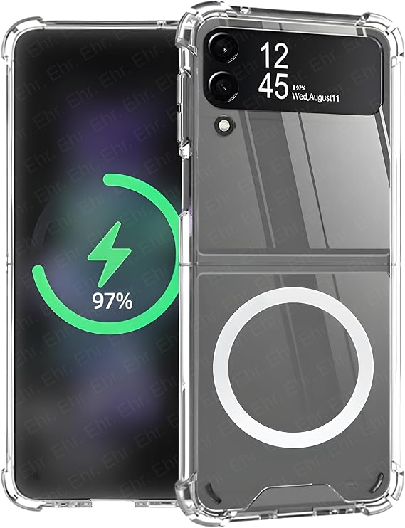 Ehr. Samsung Galaxy Z Flip 3 Uyumlu Kamera Korumalı Magsafe Wireless Şarj Özellikli Şeffaf Kılıf (Şeffaf, Samsung Galaxy Z Flip 3)
