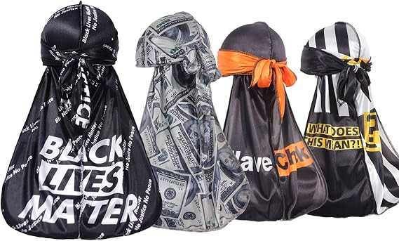 ForceWave Designer Durags for Men and Women, 4-Pack with Unique Patterns