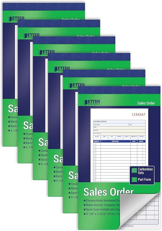 Better Office Products Purchase Order 6-Book Pack 2-Part Carbonless White/Canary Yellow 4-1/8 x 7-3/16 Inch 50 sets per book 300 sets 6 books in total