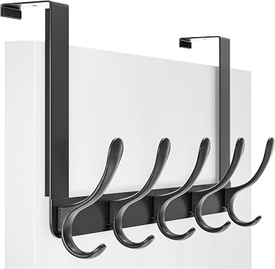 SKOLOO Over The Door Hook, Door Hanger Hooks for Hanging Clothes, Towels, Coats, Hats, Over The Door Towel Hook - Black, Assembly Required