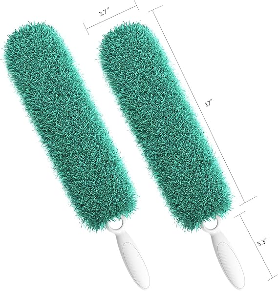 Microfiber Duster with Handle and Washable Duster Head, Dusters for Cleaning,Green, Reusable Cleaning Tool,2PCS