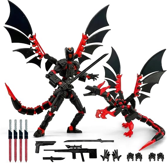 Pre-Assembled T13 3D Printed Action Figure Set,Dummy 13 Multi-Jointed Robot Figure with Dragon Companion, Collectible Desk Decor,Titan 13 Toys with Interchangeable Weapons Hands
