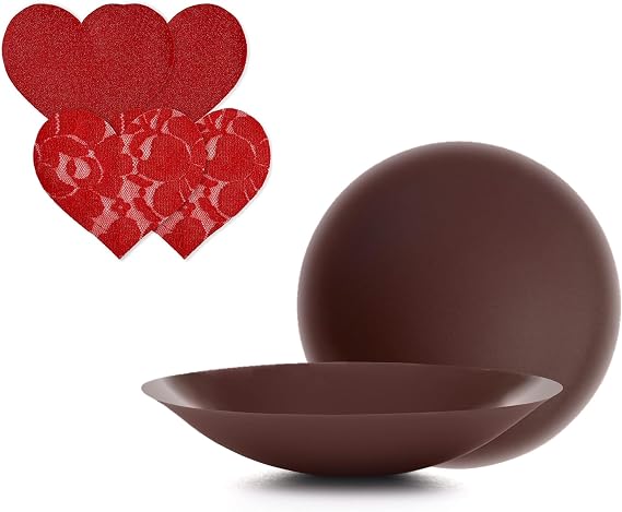 Nippies Adhesive Nipple Covers + Fabric Pasties Set - 1 Pair of Reusable Silicone Covers Espresso Size 2 + 2 Pairs of Red Heart-Shaped Fabric Pasties, Discreet, Skin-Friendly, Chic Travel Box Included