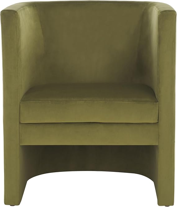 SAFAVIEH Home Collection Eydis Modern Olive Green Velvet Barrel Back Accent Chair (Fully Assembled)