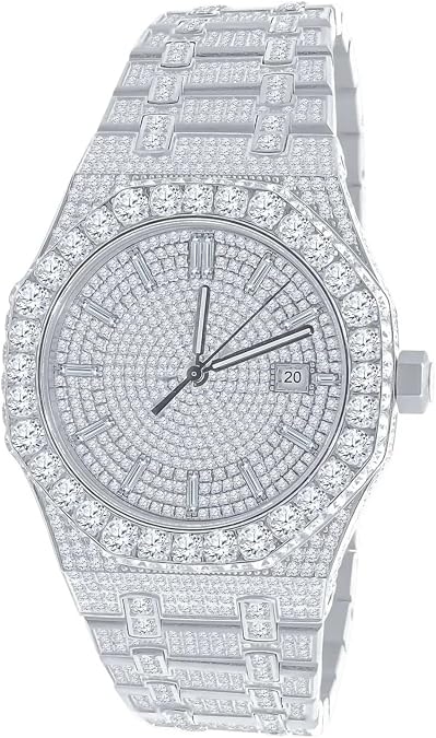Real Genuine Certified 24.65 CWT. VVS/D Moissanite Diamond Men's Stainless Steel 14K Gold Finish Luxury Automatic Designer Custom Watch