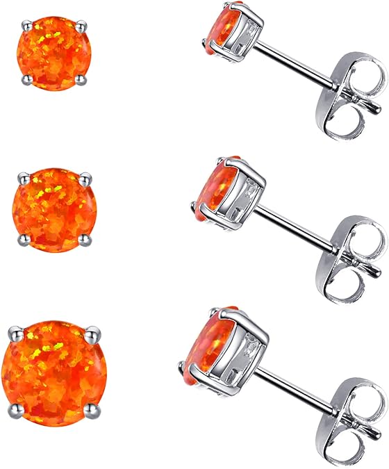 Sterling Silver Stud Earrings for Women- White Gold Plated Opal Earrings Hypoallergenic Small Birthstone Earrings
