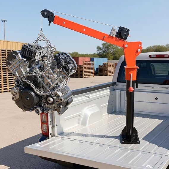 12V 3500Lbs Electric Pickup Truck Crane, 1800 Lbs Folding Jib Crane with Electric Winch, Alloy Steel Truck Bed Crane, 360 Swivel Truck Bed Hoist for Lifting Goods in Construction, Factory