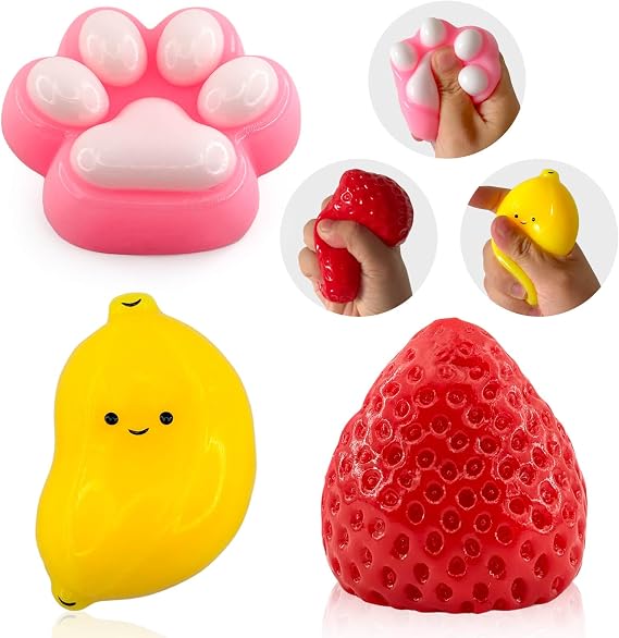 3Pcs Squishy Toys for Stress Relief, Squeeze Fidget Toys for Kids Adults | TPR material, Washable, Cute designs, Sensory play, Stress relief, Party favors, Goodie bag filler