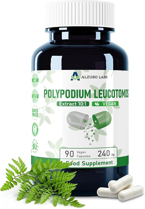 Polypodium leucotomos 2400 mg equivalent high dose 240 mg 10:1 fern extract 90 vegan capsules GMP & laboratory tested