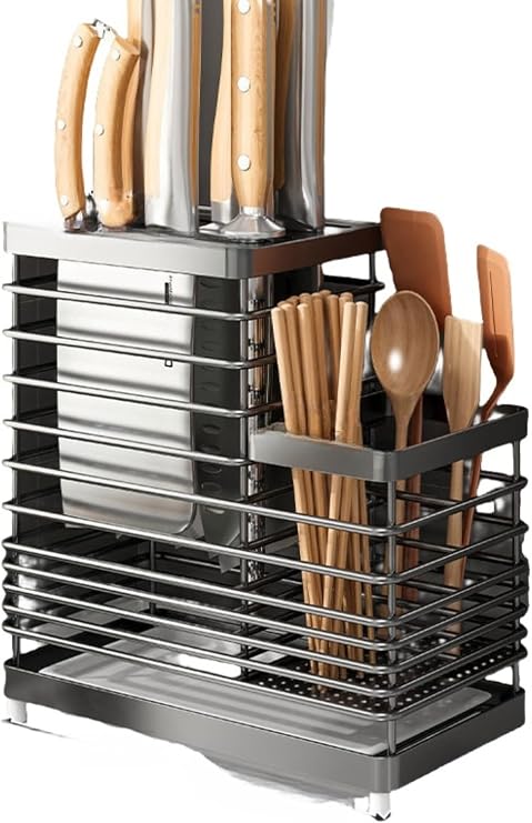 Knife Stand, Knife Stand, Chopsticks Rest, Storage Rack, Stainless Steel, Draining Tray, Breathable, Durable, Stylish, Multifunctional, Knife Holder, Sharpening Rod, Scissors, Fruit Knife
