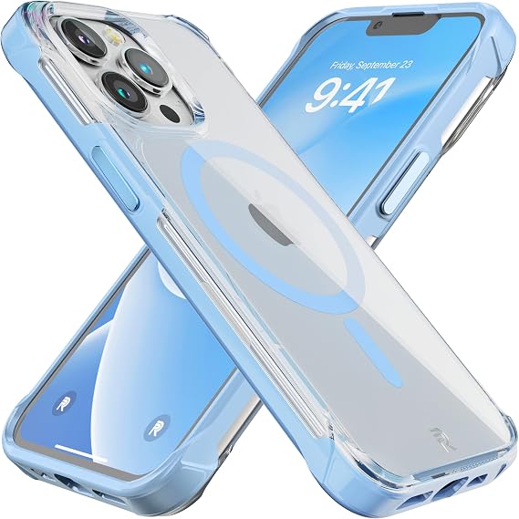 REBEL Clear iPhone 13 Pro Case [Crystal Series Gen-3] MagSafe Compatible, Non-Yellowing, Protective Shockproof Bumpers, Metal Buttons, Slim Fit Grip, 6.1 Inch Phone 2021 (Crystal Sierra Blue)