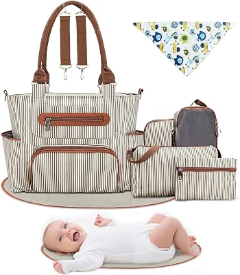 Moclever 8pc Diaper Tote Set, Baby Essentials with Multifunctional Diaper Bags, Bottle & Mesh Bag