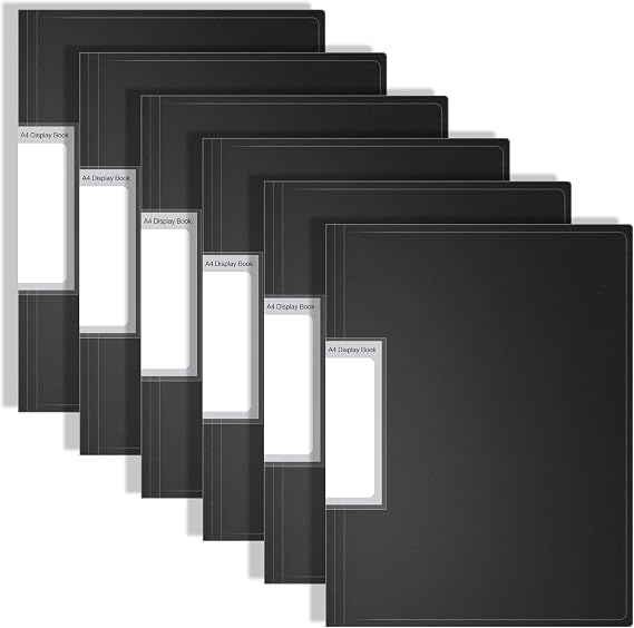 6 Pack A4 Display Book Folder with 60 Plastic Pockets, Black
